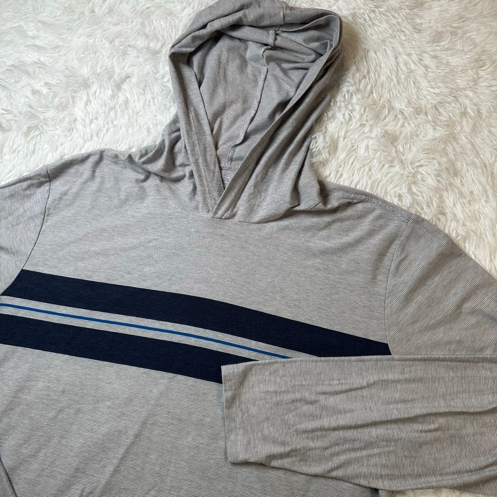 Vineyard Vines Island T-Shirt Hoodie Mens XL Gray Striped Pima Cotton Pullover